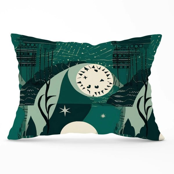 Warren Reed Abstact Green Cream Moon and Stars Cushions