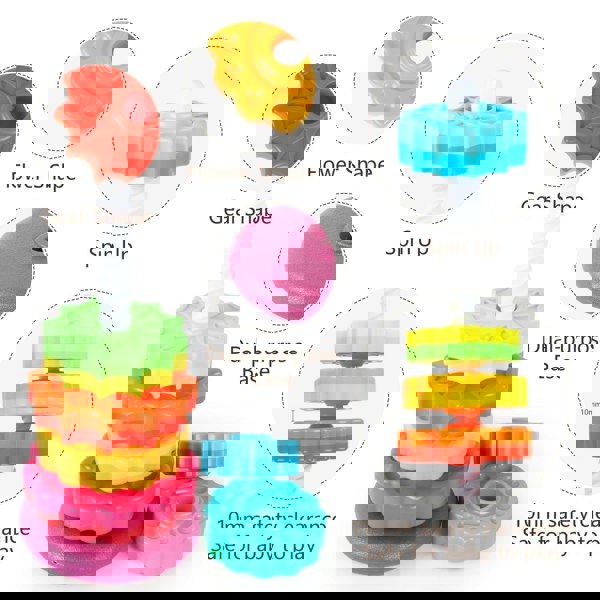 deAO Toys Rainbow Stacking Tower Toy for Toddlers, Colorful Educational Spiral Gears with Rotating Base, Soft and Safe Material