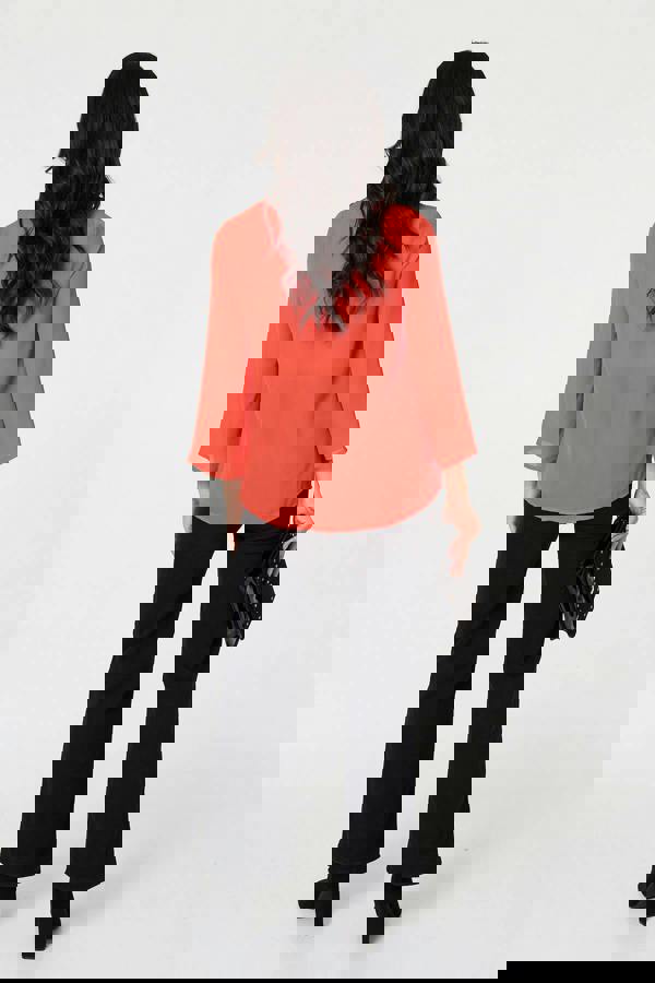 Orange | Lace Trim 3/4 Flare Sleeve Blouse