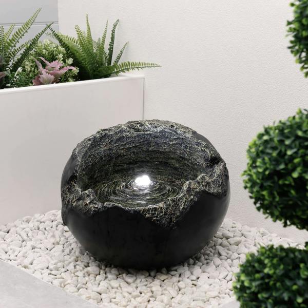 Gardenwize Solar Powered Rock Bowl Water Feature with LED Light & Battery Backup – Garden Fountain for Patio, Decking & Outdoor Spaces
