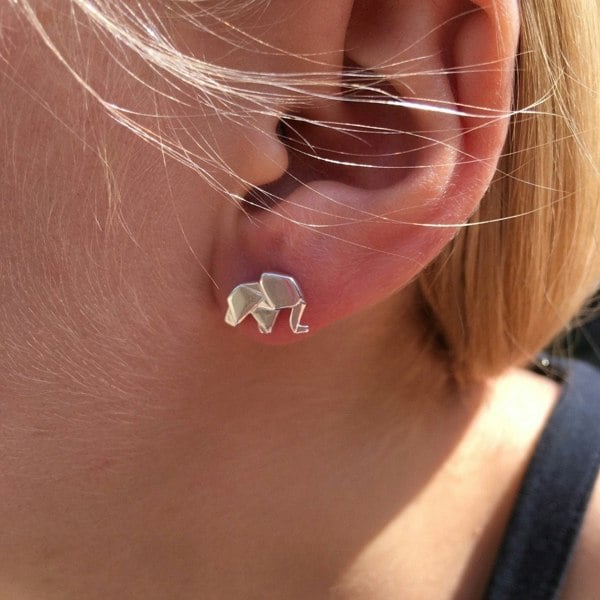 Origami Elephant Sterling Silver Stud Earrings - Reeves & Reeves