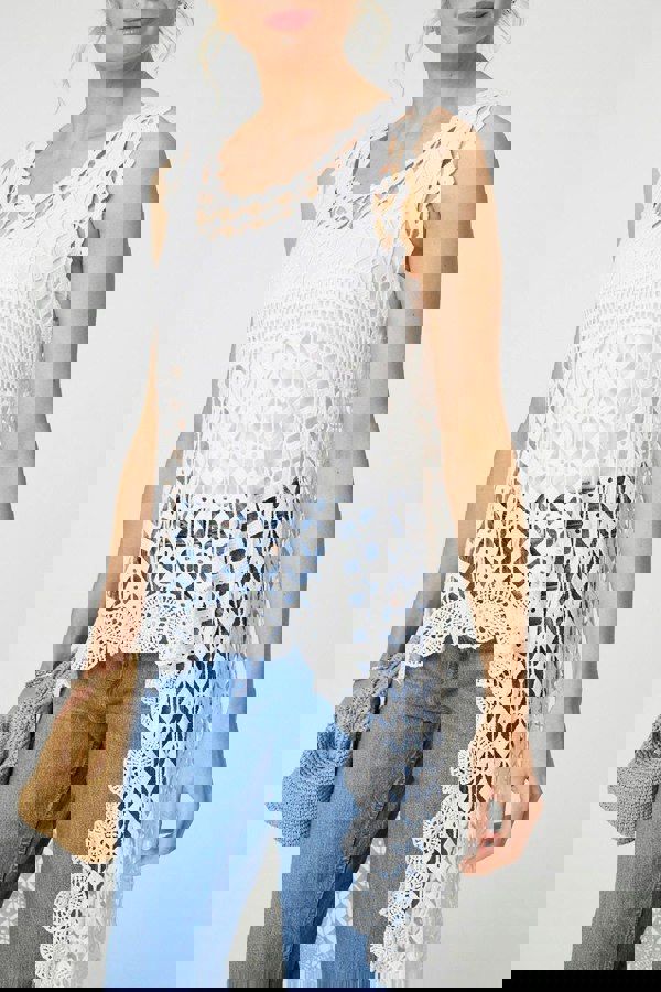 White | Lace Sleeveless High Low Top