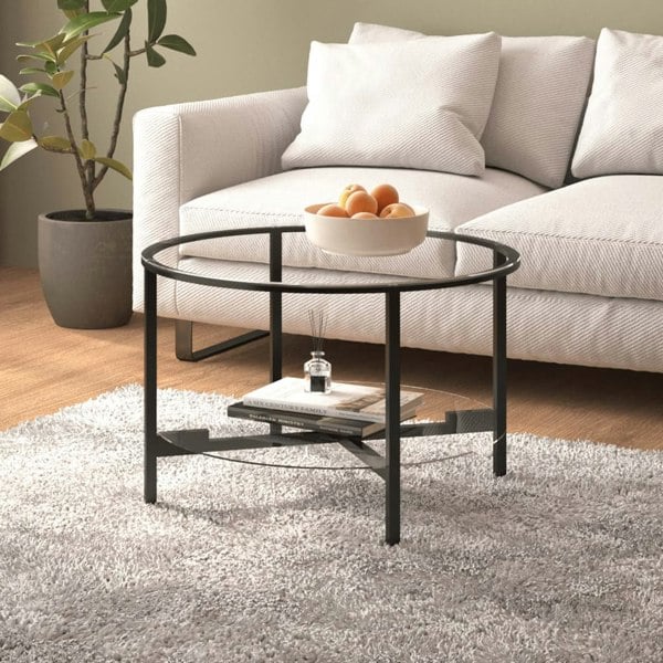 Berkfield Tea Table Black and Transparent 70 cm Tempered Glass