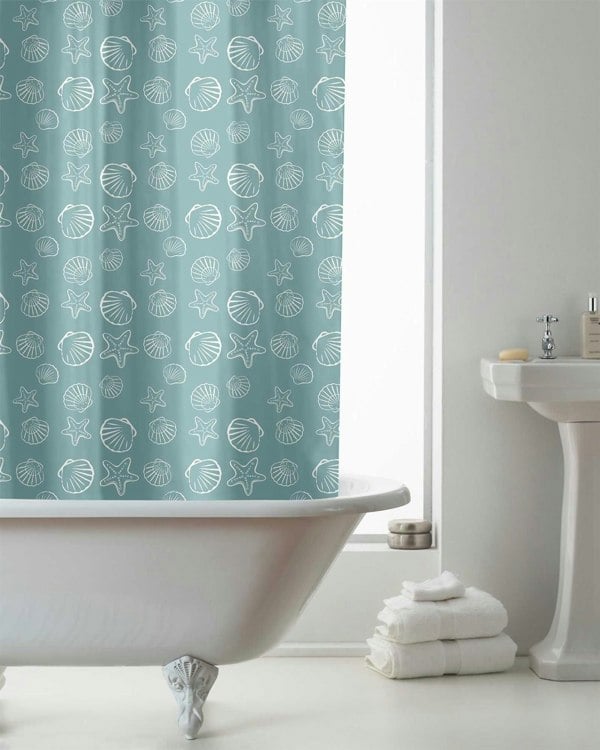 Country Club Seashells Blue Shower Curtain