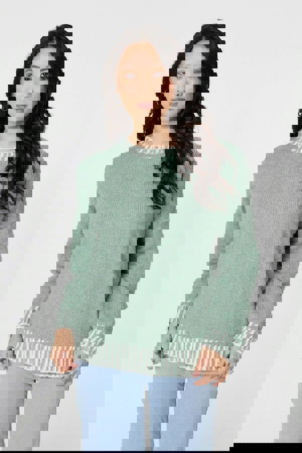 Sage | Contrast Trim Balloon Sleeve Jumper : Model is 5'9"/175 cm and wears UK8/EU36/US4/AUS8
