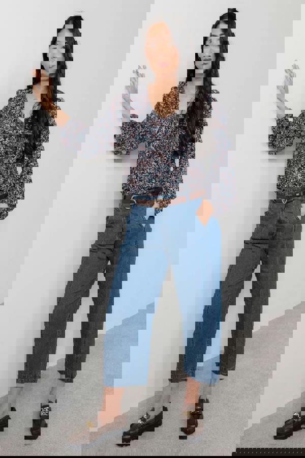 Lily & Me Aspen Floral Print V-Neck Jersey Top Chocolate