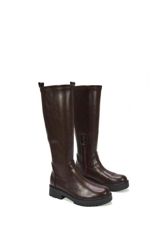 XY LONDON Chunky Sole Knee High Leg Stretch Boots
