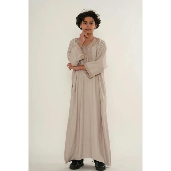 Boy's Moroccan Thobe Half Sleeve Gandoura Embroidery Kaftan - Salmon - Thobez - 18