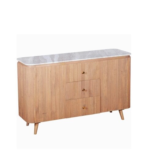 Wyld Haus Boston Natural Oak and Brown Marble 3 Drawer Sideboard