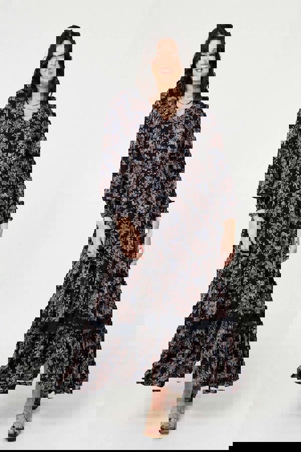 Navy | Curve Floral Lace Long Sleeve Maxi Dress