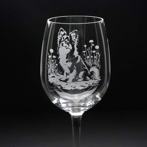 Glyptic Glass Art Papillon Dog Crystal Wine Glass - Hand Etched/Engraved Gift