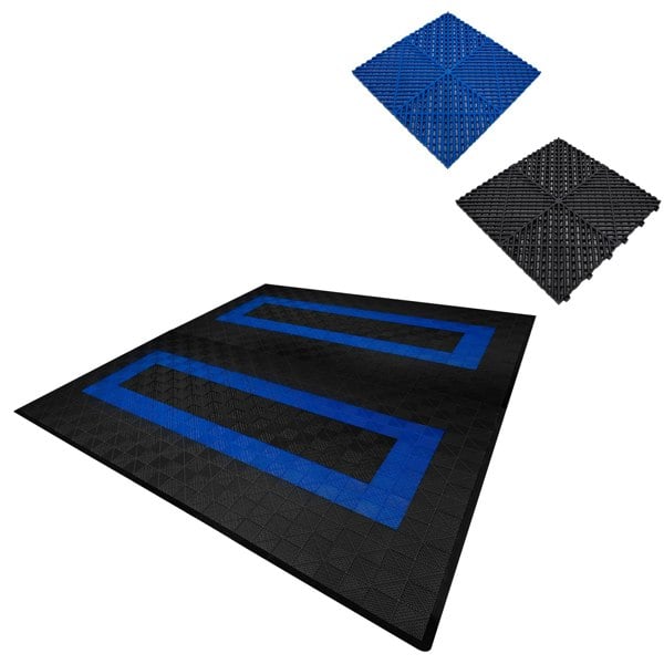 Monstershop Vented Garage Floor Tiles With Edges – 165 Black & 60 Blue