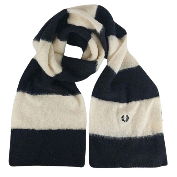 Fred Perry White And Black Striped Wool Scarf