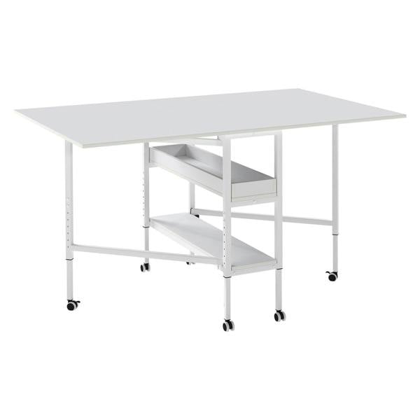 Levede Folding Sewing Table Large 84–102 cm Adjustable Lockable Casters Steel