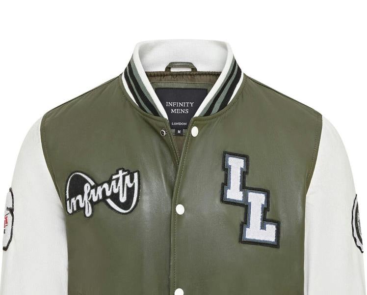 Infinity Leather Mens Baseball Leather Letterman Bomber Jacket - Ashwood