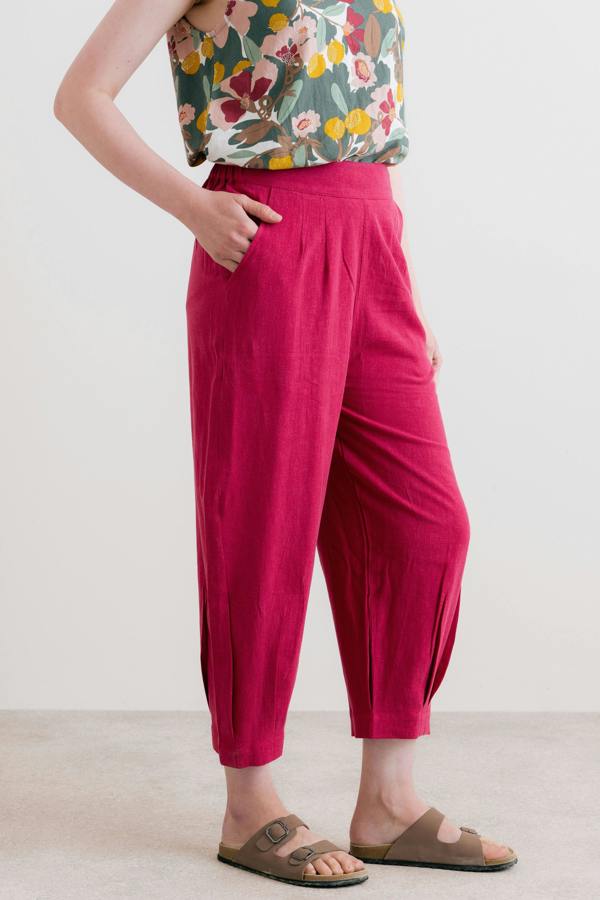 Lily & Me Sail Linen Blend Cropped Trousers Boysenberry