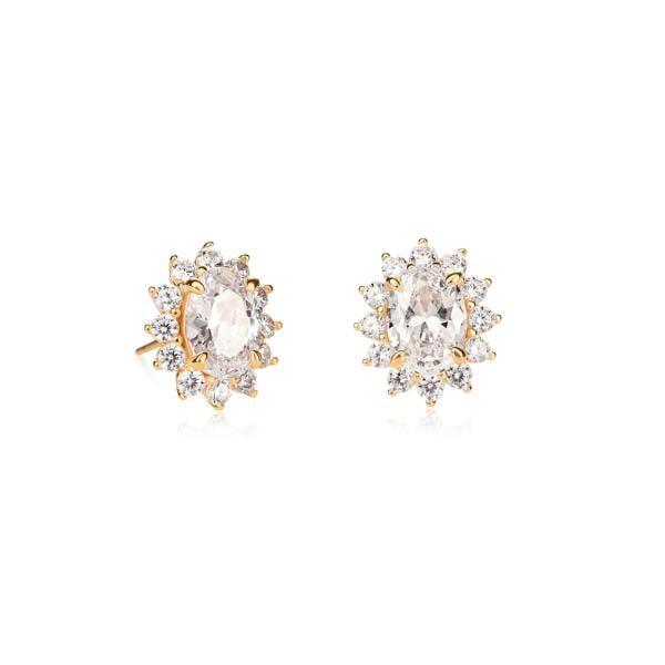 namana Gold Plated Sterling Silver Clear Cubic Zirconia Oval Halo Stud Earrings