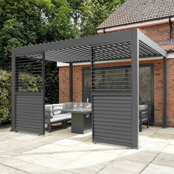 Monstershop Anthracite Aluminium Pergola With 2 x Shutter Panels - 3m x 3m