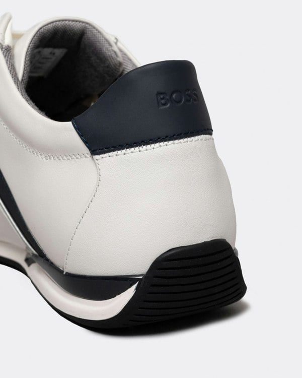 BOSS Orange Saturn Mens Low Profile Leather Trainers With Odour-Control Lining NOS - White 100