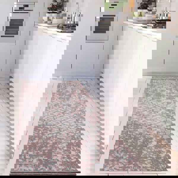 Machine Washable Flatweave Rug Geometric in Pink