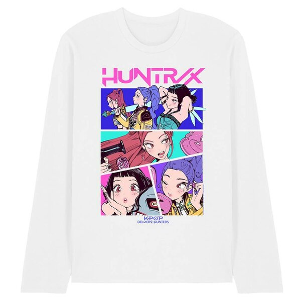 K-Pop Demon Hunters Unisex Adult Huntr/X Comic Long-Sleeved T-Shirt - White/Neon