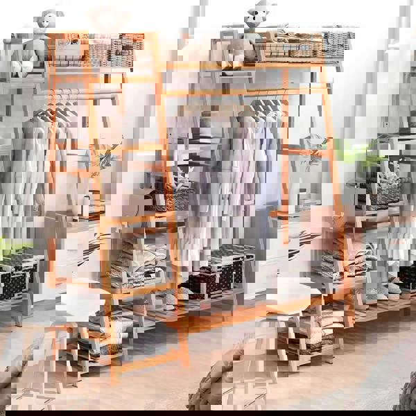 Living and Home Multi-Functional Bamboo Garment Clothes Rack 7-Tier Storage Shelf Coat Hanging Rack