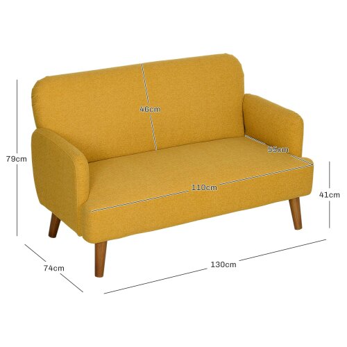 Wyld Haus Rorore Yoro Velvet Yellow Compact 2 Seater Sofa With Extra Thick Padding And Wooden Legs