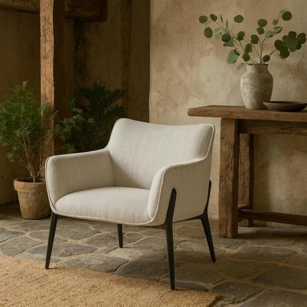 Wyld Haus Nashville Minimalist White Upholstered Accent Armchair Black Metal Legs