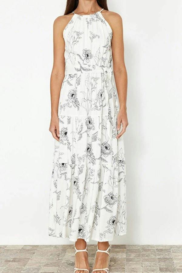 WOVCOR Halter Neck Lined Maxi Woven Dress