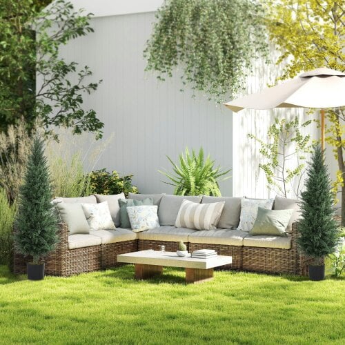 Wyld Haus Fiba Set Of 2 Artificial Cypress Style Trees In Green For Decorative Placement