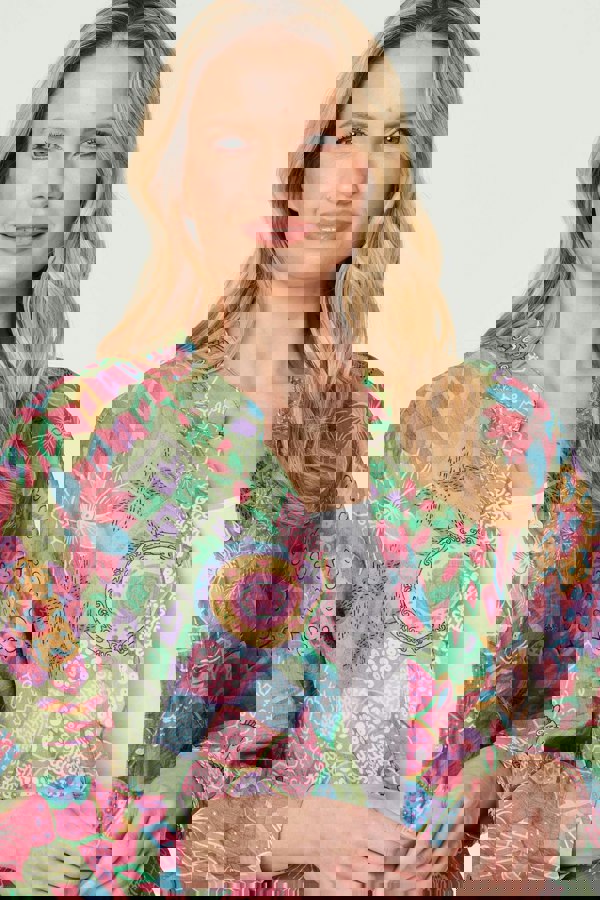 Green | Printed Semi Sheer Longline Blouse