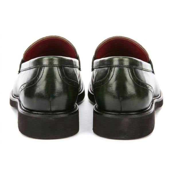 Justin Reess Tristian - Men's Green Leather Herringbone Tweed Loafers