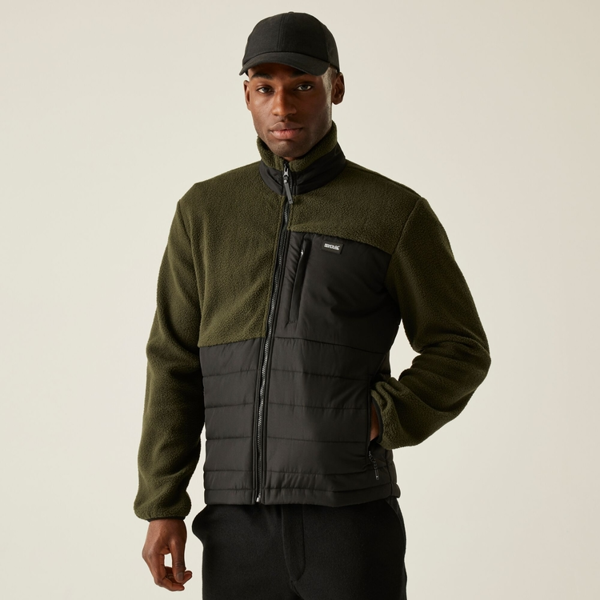 Regatta Mens Frankie Borg Full Zip Hybrid Jacket - Black/Dark Khaki