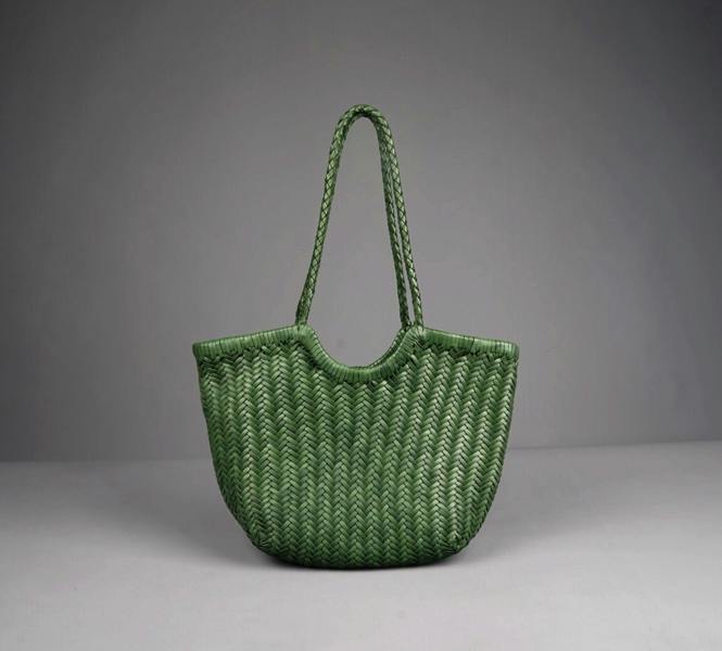 RIMINI Genuine Leather Hand Woven Shopping Bag - Green