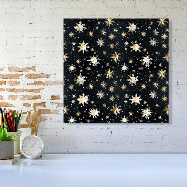 Warren Reed Silver Gold Snowflake Pattern Canvas