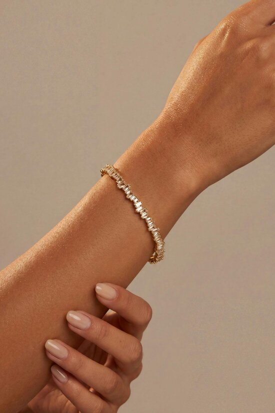 Latelita Baguette Ice Cuff Bangle Gold White