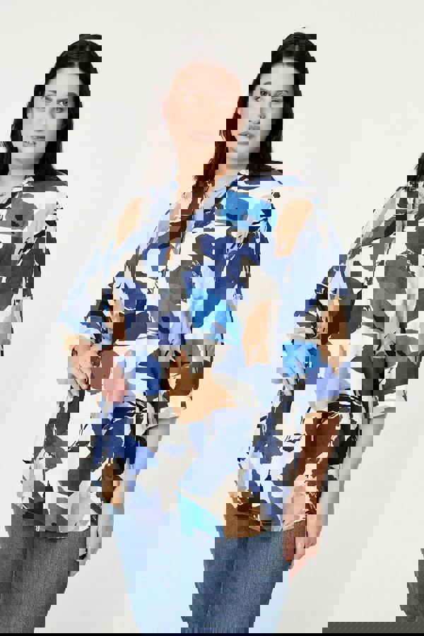 Navy | Curve Abstract Print 3/4 Sleeve Blouse