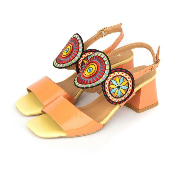 Embassy London Vibe - Coral Multi - Women's leather heel sandal with open-toe & ankle strap