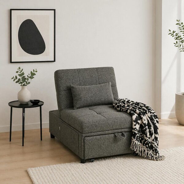Wyld Haus Lulusa Kela Fabric Dark Grey 4 In One Convertible Single Sleeper Chair