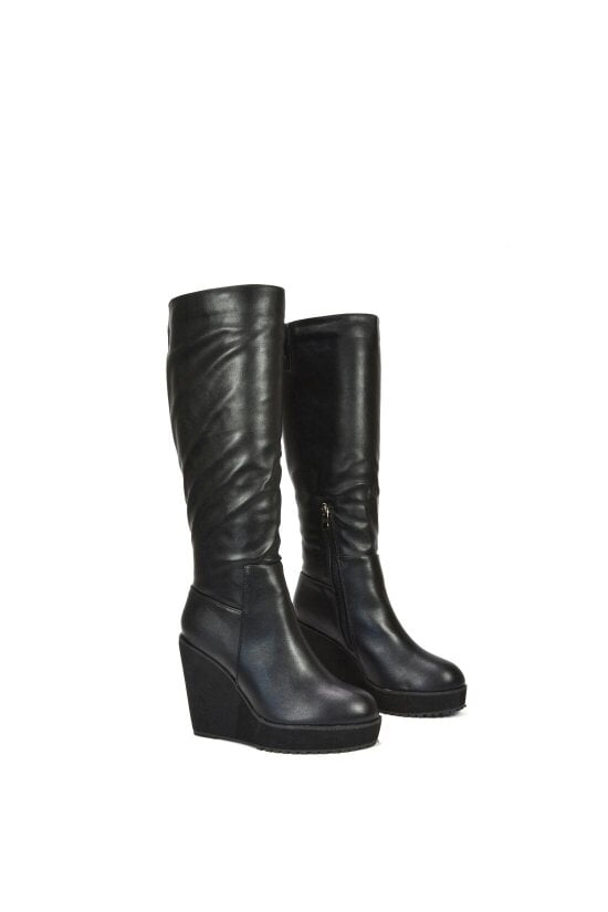 XY LONDON Knee High Wedge Heel Boots With Platforms