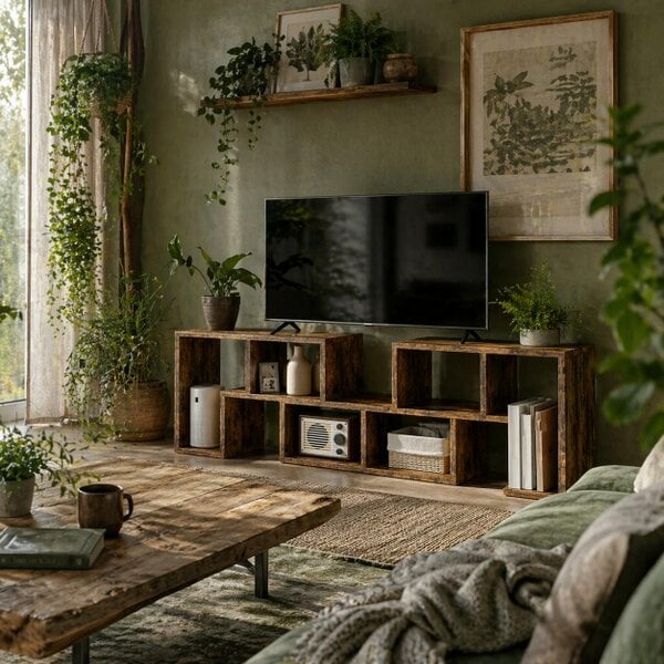 Wyld Haus Paline Rase 130cm Wooden Rustic Brown 3 Block Modular TV Stand