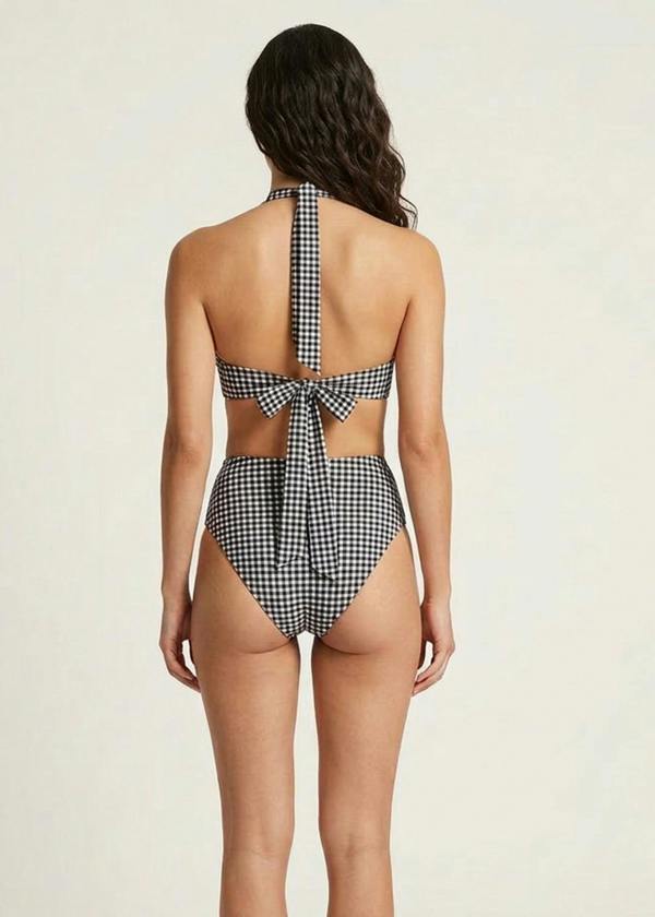 Gini London Brown Seersucker Gingham Bikini Bottom