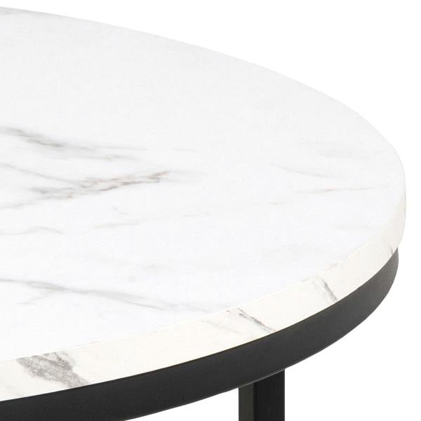 Wyld Haus Odense Round White Marble Effect Coffee Table Black Metal Legs