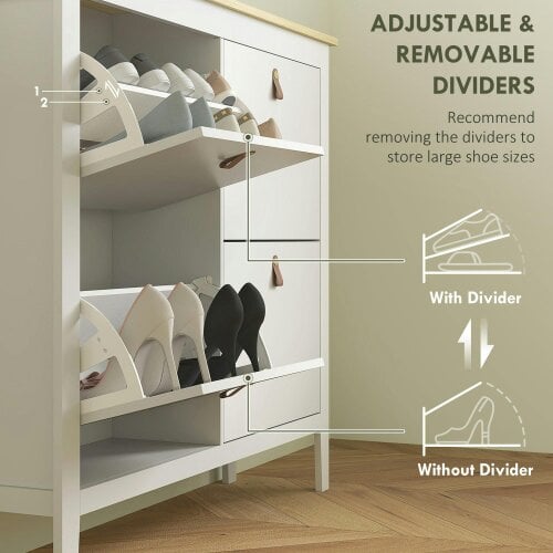 Wyld Haus Milese Wooden White and Natural Modern 4 Drawer Shoe Cabinet Faux Leather Handles
