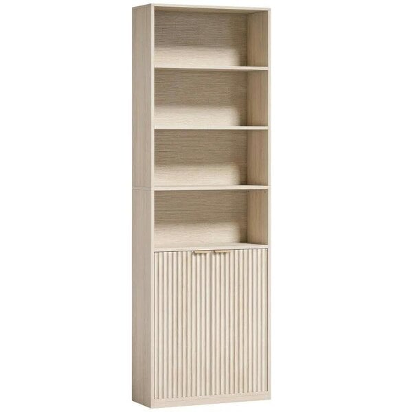 Bookcase Adjustable Shelf Bookshelf Anti-Tip Hardware 6-Tier, Oak Wood Effect