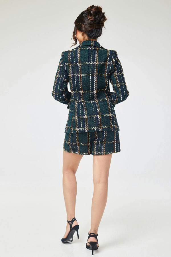 LuvForever Green Check Tweed Short Pant Suit