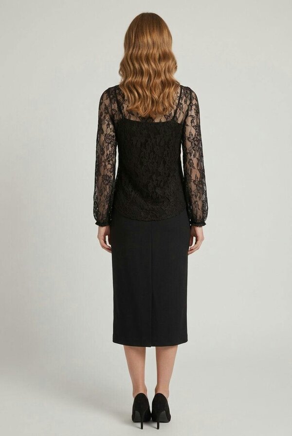 Izabel London Semi Sheer Lace Ruffle Front Blouse