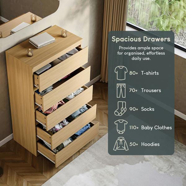 Vida Designs Denver 5 Drawer Chest, Black