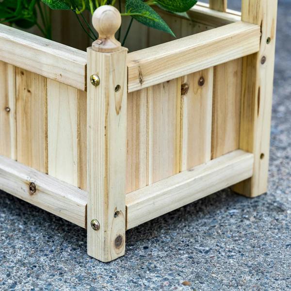Wood raised planter corner with metal fasteners and joined frame rails