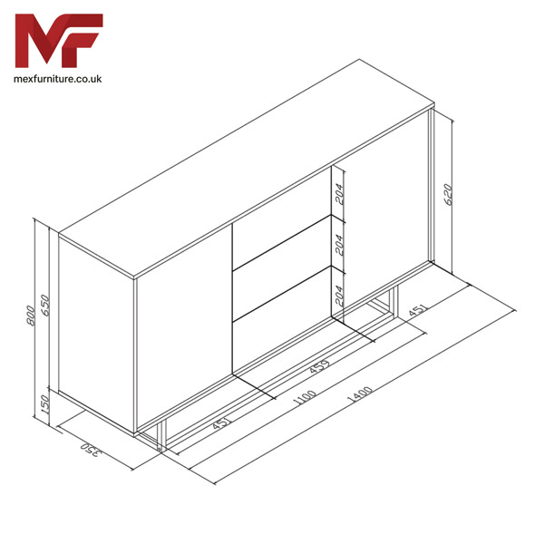 Mex Furniture Bold 160cm Loft Retro Industrial Sideboard Vintage Oak TV Unit Cabinet Stand